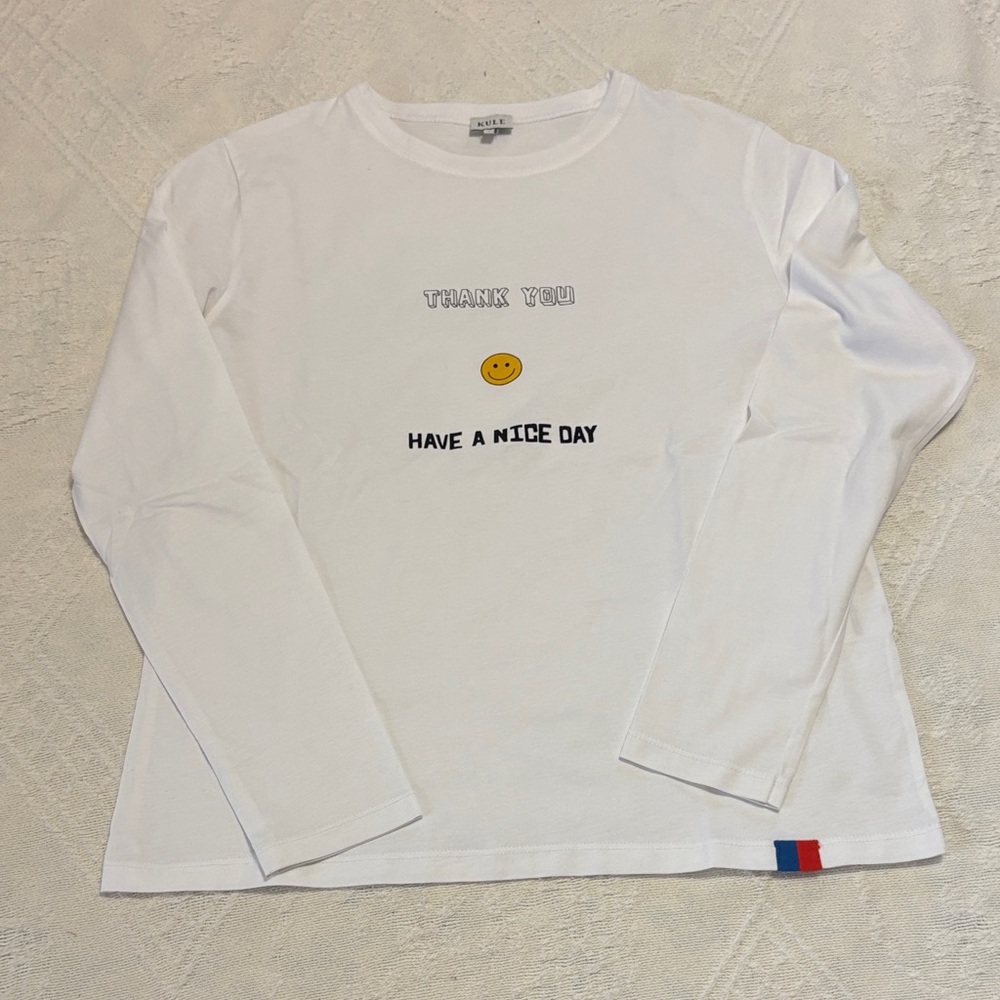 KULE White Long Sleeve Top with Red and Blue Accents
